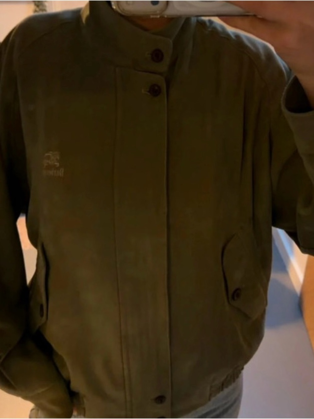 Burberry Olive Green Bomber Jacket with Button Front